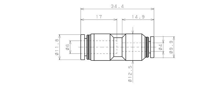 Đầu Nối Giảm Khí Nén Thẳng Phi 6-4mm Pisco PG6-4_drawing