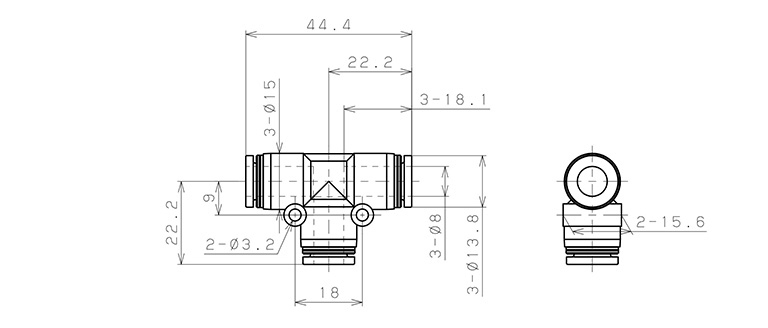 Đầu Nối Nhanh Khí Nén Chữ T Phi 8mm Pisco PE8_drawing