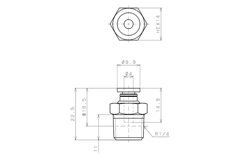 Đầu Nối Nhanh Khí Nén Dạng Thẳng Thân Lục Giác Ren Ngoài Pisco PC4-02_drawing