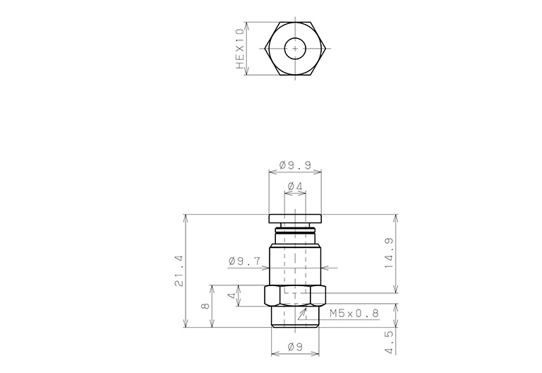 Đầu Nối Nhanh Khí Nén Thẳng Phi 4mm Ren Trong M5 Pisco PCF4-M5_drawing