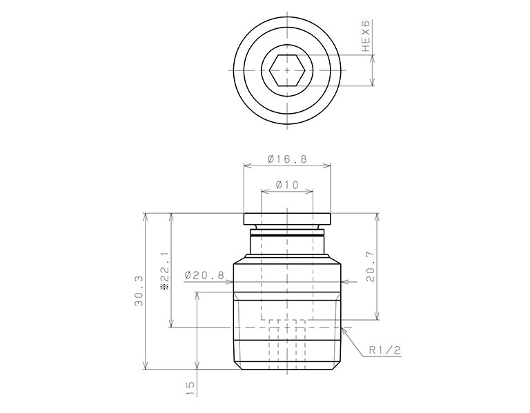 Đầu Nối Nhanh Khí Nén Thẳng Phi 10mm Ren Ngoài R1/2 Pisco POC10-04_drawing