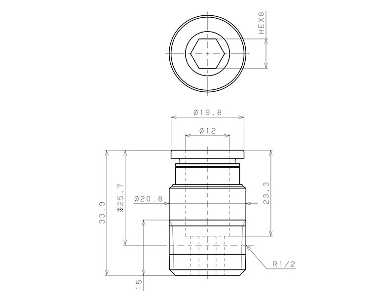 Đầu Nối Nhanh Khí Nén Thẳng Phi 12mm Ren Ngoài R1/2 Pisco POC12-04_drawing