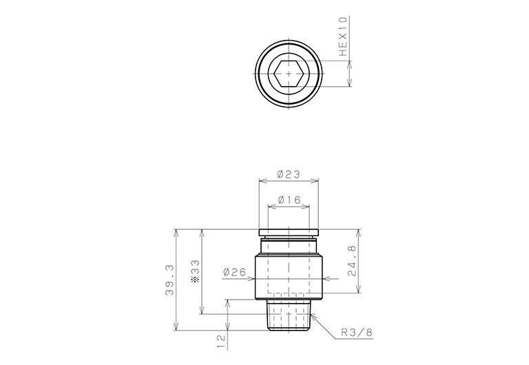 Đầu Nối Nhanh Khí Nén Thẳng Phi 16mm Ren Ngoài R3/8 Pisco POC16-03_drawing