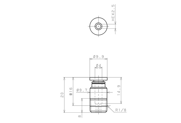 Đầu Nối Nhanh Khí Nén Thẳng Phi 4mm Ren Ngoài R1/8 Pisco POC4-01_drawing