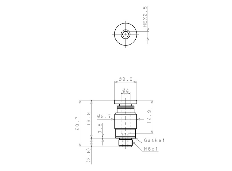 Đầu Nối Nhanh Khí Nén Thẳng Phi 4mm Ren Ngoài M6 Pisco POC4-M6_drawing