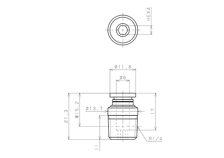 Đầu Nối Nhanh Khí Nén Thẳng Phi 6mm Ren Ngoài R1/4 Pisco POC6-02_drawing