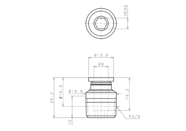 Đầu Nối Nhanh Khí Nén Thẳng Phi 8mm Ren Ngoài R3/8 Pisco POC8-03_drawing
