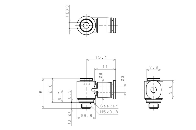 Đầu Nối Nhanh Khí Nén Dạng Cong 90° Đầu Lục Giác Chìm Ren Ngoài Pisco POL3-M5M-C_drawing