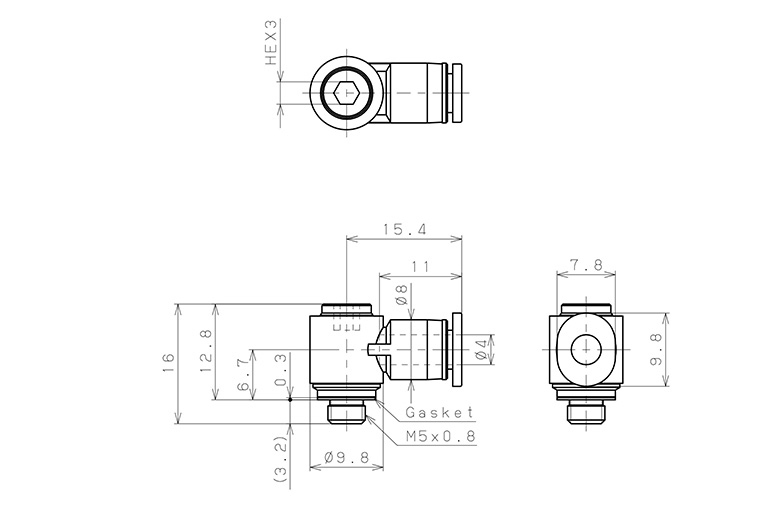 Đầu Nối Nhanh Khí Nén Dạng Cong 90° Đầu Lục Giác Chìm Ren Ngoài Pisco POL4-M5MW-C_drawing