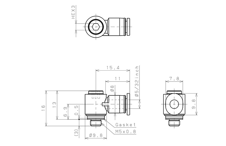 Đầu Nối Nhanh Khí Nén Dạng Cong 90° Đầu Lục Giác Chìm Ren Ngoài Pisco POL5/32-M5M_drawing