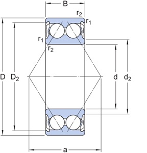 Vòng Bi Cầu Tiếp Xúc Góc SKF 3204 A-2RS1/C3_drawing