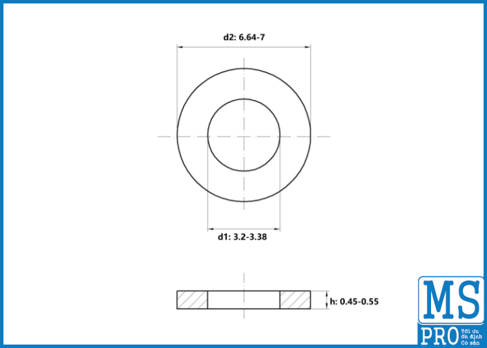 Lông Đền Phẳng Thép Mạ Kẽm Trắng Cr3+ DIN125 M3_drawing