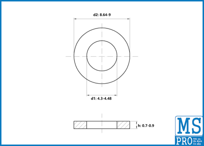 Lông Đền Phẳng Thép Mạ Kẽm Trắng Cr3+ DIN125 M4_drawing