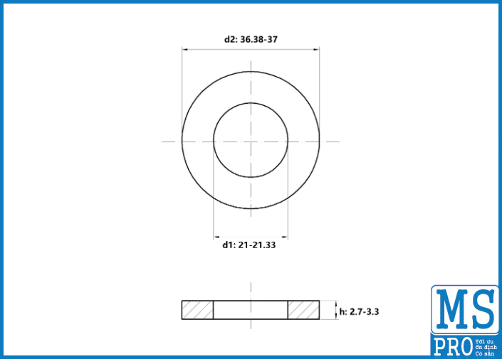 Lông Đền Phẳng Thép Mạ Kẽm Trắng Cr3+ DIN125 M20_drawing