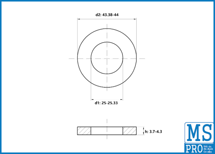 Lông Đền Phẳng Thép Mạ Kẽm Trắng Cr3+ DIN125 M24_drawing