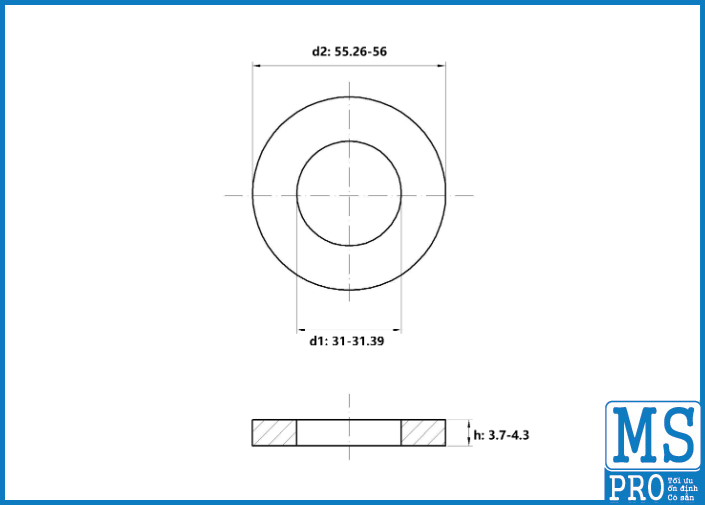 Lông Đền Phẳng Thép Mạ Kẽm Trắng Cr3+ DIN125 M30_drawing