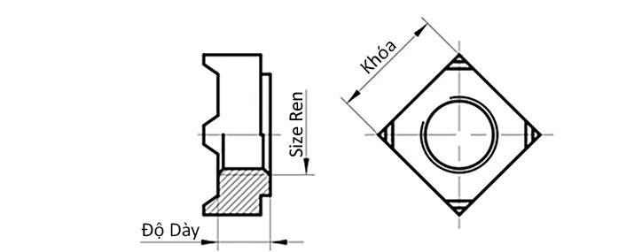 Tán Hàn Vuông Thép Mạ Kẽm Trắng Cr3+ DIN928 M6_drawing