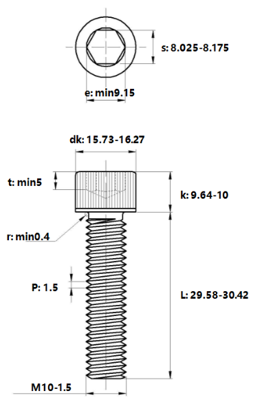 Lục Giác Chìm Đầu Trụ Inox 304 DIN912 M10x30_drawing