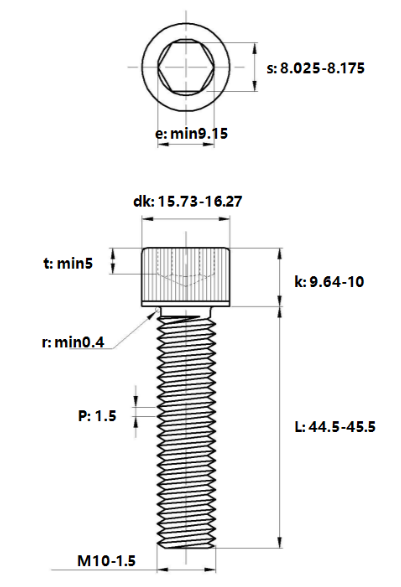 Lục Giác Chìm Đầu Trụ Inox 304 DIN912 M10x45_drawing