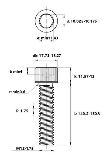 Lục Giác Chìm Đầu Trụ Inox 304 DIN912 M12x150_drawing