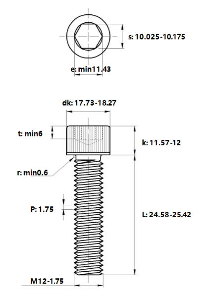 Lục Giác Chìm Đầu Trụ Inox 304 DIN912 M12x25 (25Cái/Bịch)_drawing