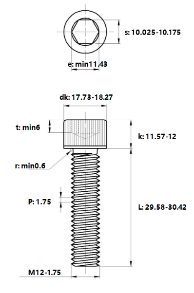 Lục Giác Chìm Đầu Trụ Inox 304 DIN912 M12x30_drawing