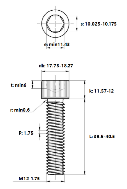 Lục Giác Chìm Đầu Trụ Inox 304 DIN912 M12x40_drawing