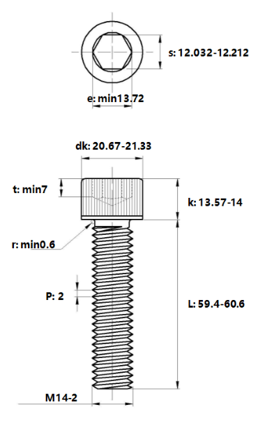 Lục Giác Chìm Đầu Trụ Inox 304 DIN912 M14x60_drawing