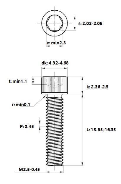 Lục Giác Chìm Đầu Trụ Inox 304 DIN912 M2.5x16_drawing
