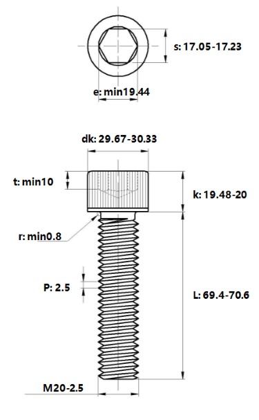 Lục Giác Chìm Đầu Trụ Inox 304 DIN912 M20x70_drawing