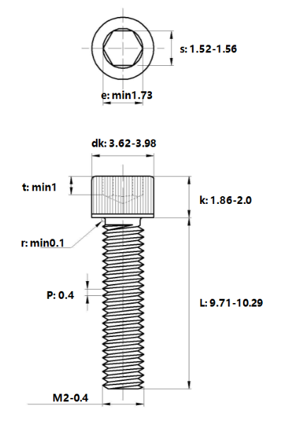 Lục Giác Chìm Đầu Trụ Inox 304 DIN912 M2x10_drawing