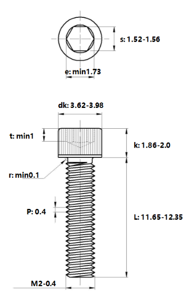 Lục Giác Chìm Đầu Trụ Inox 304 DIN912 M2x12_drawing