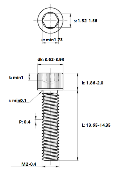Lục Giác Chìm Đầu Trụ Inox 304 DIN912 M2x14_drawing