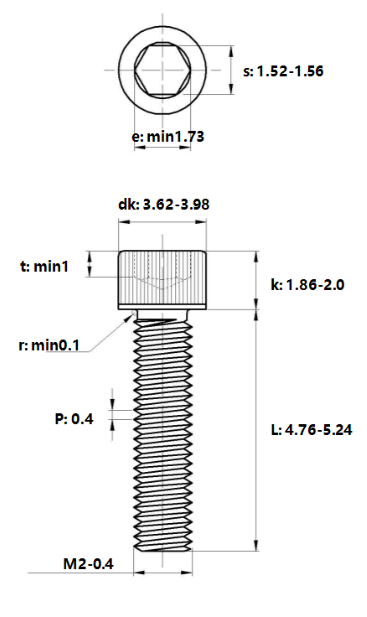 Lục Giác Chìm Đầu Trụ Inox 304 DIN912 M2x5_drawing