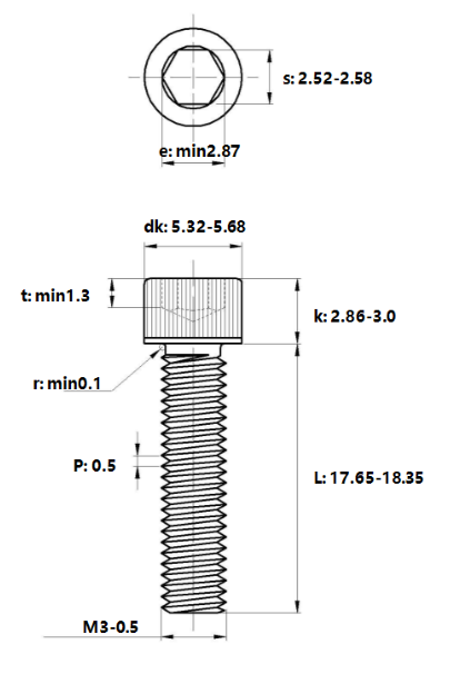 Lục Giác Chìm Đầu Trụ Inox 304 DIN912 M3x18_drawing