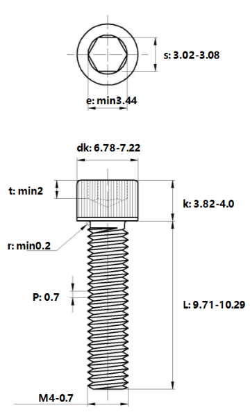Lục Giác Chìm Đầu Trụ Inox 304 DIN912 M4x10_drawing