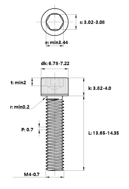 Lục Giác Chìm Đầu Trụ Inox 304 DIN912 M4x14 (50Cái/Bịch)_drawing