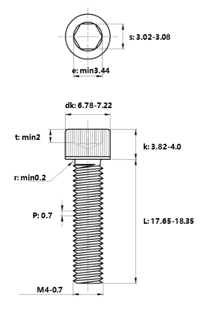 Lục Giác Chìm Đầu Trụ Inox 304 DIN912 M4x18_drawing