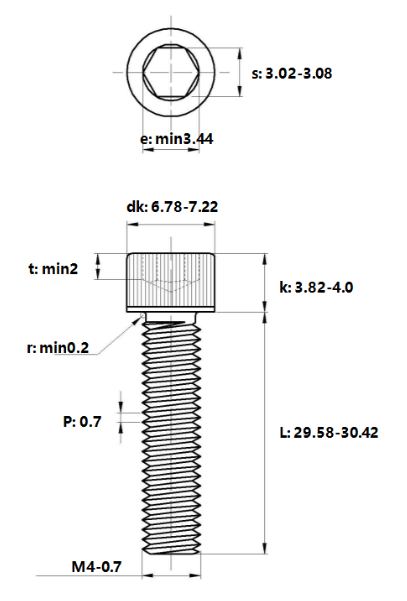 Lục Giác Chìm Đầu Trụ Inox 304 DIN912 M4x30_drawing