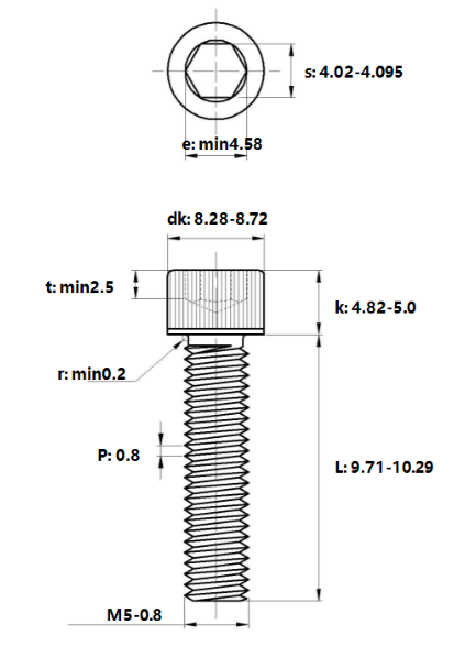Lục Giác Chìm Đầu Trụ Inox 304 DIN912 M5x10_drawing