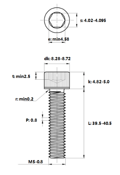 Lục Giác Chìm Đầu Trụ Inox 304 DIN912 M5x40 (50Cái/Bịch)_drawing