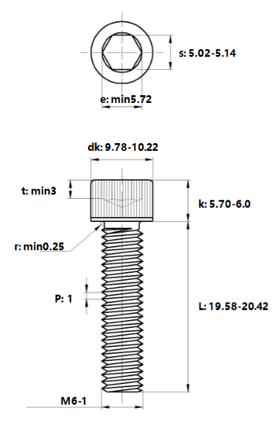 Lục Giác Chìm Đầu Trụ Inox 304 DIN912 M6x20_drawing