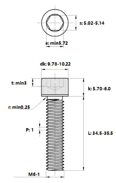 Lục Giác Chìm Đầu Trụ Inox 304 DIN912 M6x35_drawing