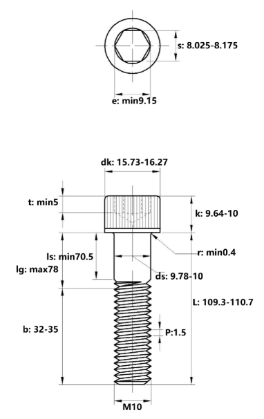 Lục Giác Chìm Đầu Trụ Inox 316 DIN912 M10x110 Ren Lửng_drawing