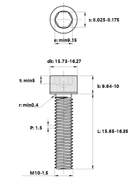Lục Giác Chìm Đầu Trụ Inox 316 DIN912 M10x16_drawing