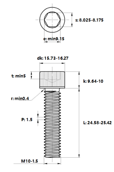 Lục Giác Chìm Đầu Trụ Inox 316 DIN912 M10x25_drawing