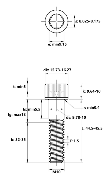 Lục Giác Chìm Đầu Trụ Inox 316 DIN912 M10x45 Ren Lửng_drawing