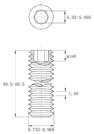 Vít Trí Đuôi Bằng Thép Đen 10.9 DIN913 M10x50_drawing