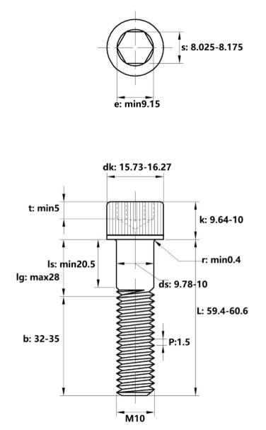 Lục Giác Chìm Đầu Trụ Inox 316 DIN912 M10x60 Ren Lửng_drawing