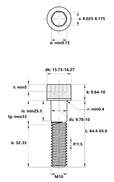 Lục Giác Chìm Đầu Trụ Inox 316 DIN912 M10x65 Ren Lửng_drawing